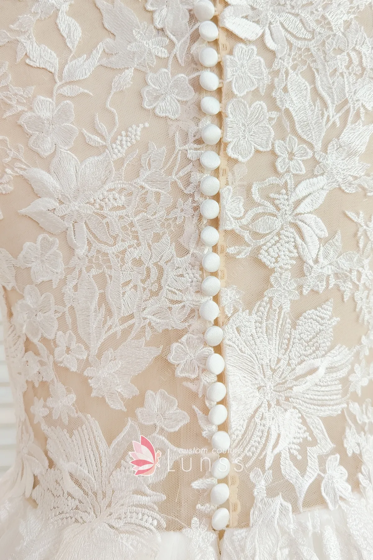 A-line Illusion Scoop Floor-Length Sleeveless Ivory Lace Tulle Wedding Dress