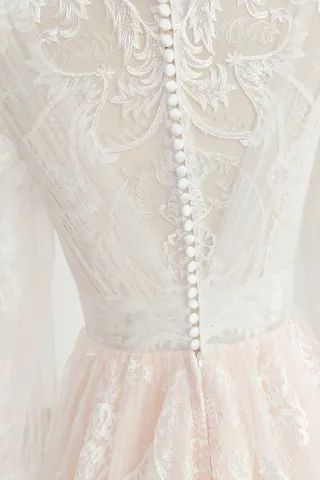 illusion lace and tulle with buttons back wedding dress