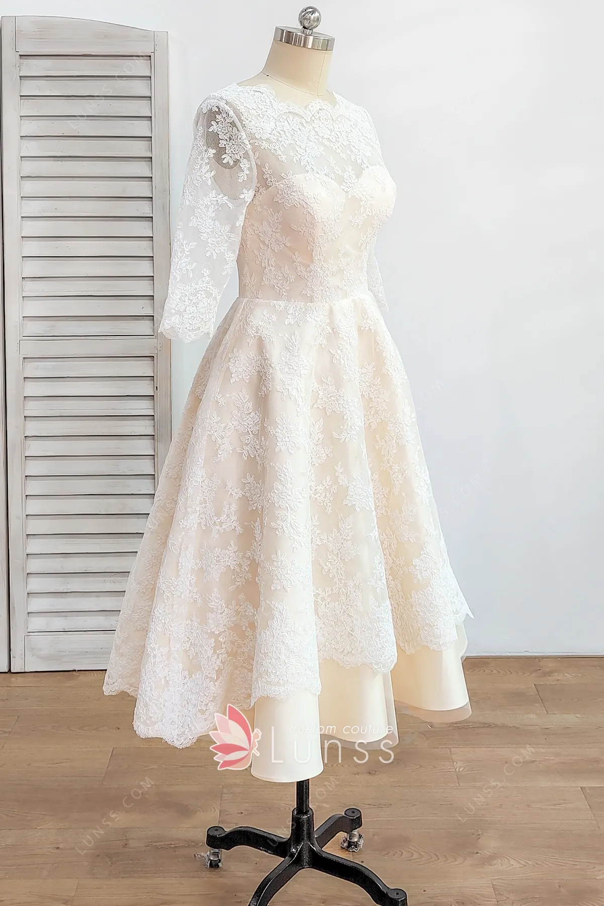 vintage champagne short bridal dress