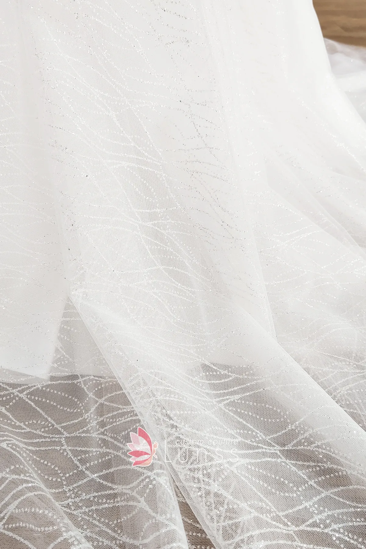 Sparkly Sexy Pleated Tulle Glitter White Wedding Dress Lunss