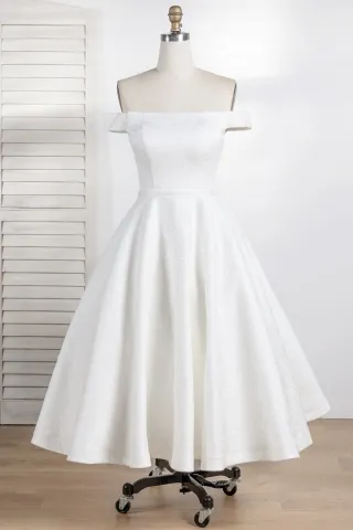 thick ivory lace off the shoulder bridal dress