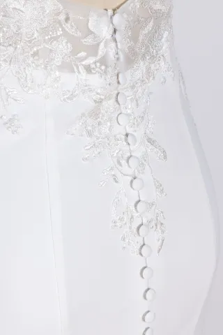 ivory lace and spandex with buttons wedding dress