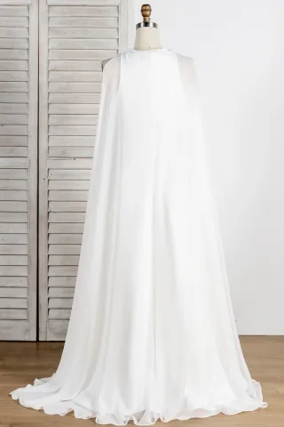detachable floor length chiffon caped long bridal dress
