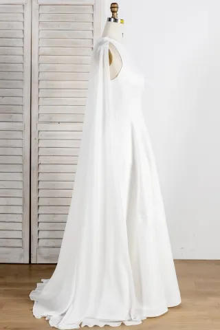 ivory satin bridal dress chiffon cape