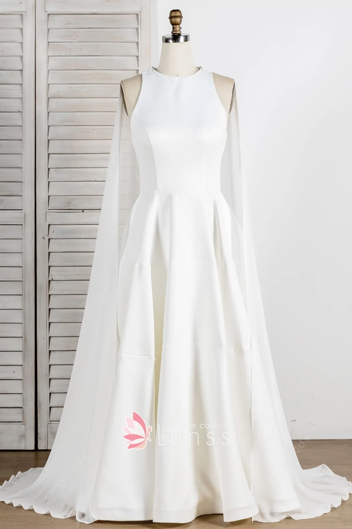 Cap Sleeves Chiffon Dresses with Ivory Bodice White main image 0