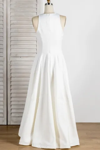 sleeveless zipper up back ivory satin bridal evening gown