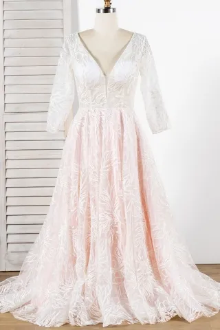 unique ivory lace overlay pink lining fancy wedding dress