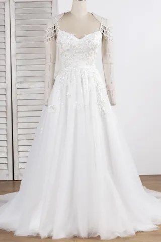 luxury beaded crystal tassels lace and tulle wedding gown