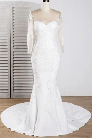sequinned lace and satin mermaid modern wedding dress