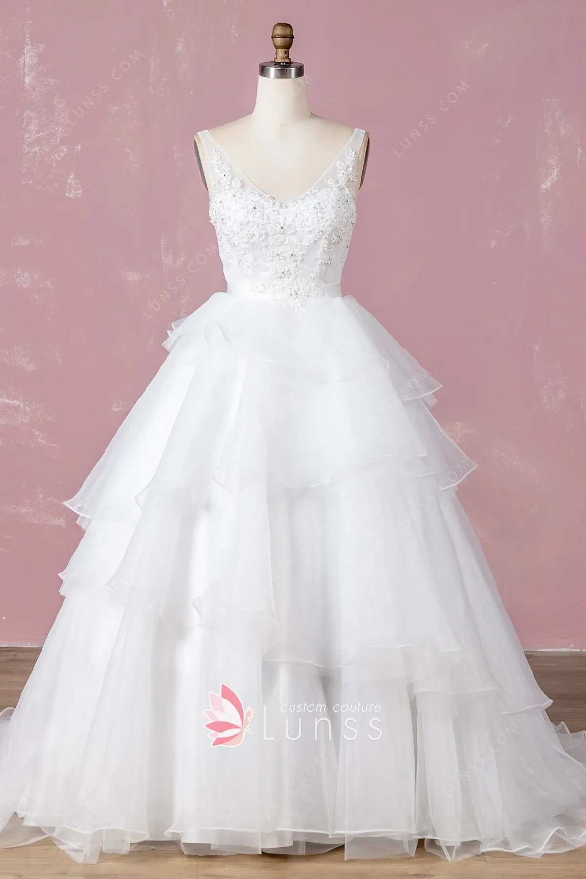 Layered Wedding Dress Organza Ball Long Gown Classic Fashion
