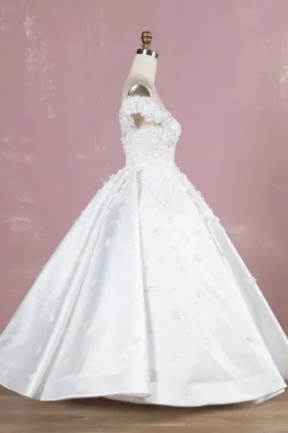 pearl 3d flower lace ivory wedding gown