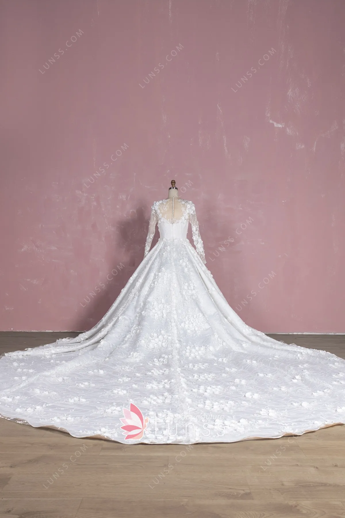 A-line Lace Cathedral Train Wedding Dress