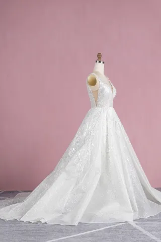 sparkly silver glitter wedding ball gown