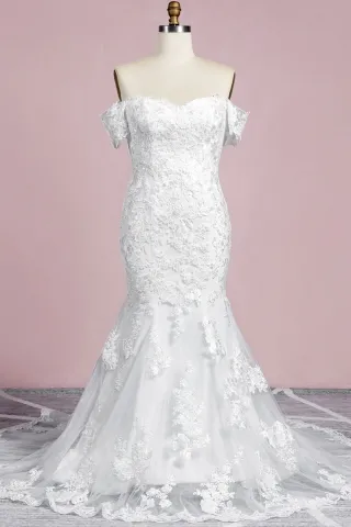 timeless lace sweetheart off shoulder mermaid bridal gown