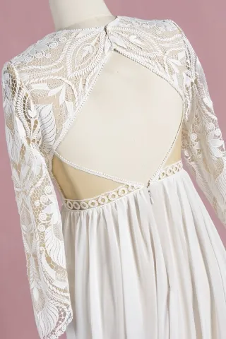 ivory unique lace open back dress
