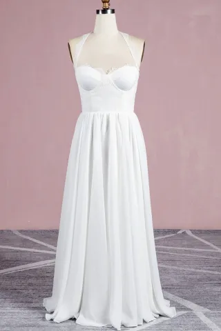 soft ivory lace chiffon sweetheart summer wedding dress