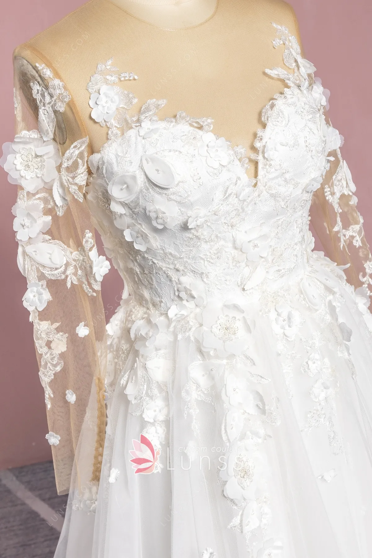 3D Floral Beaded Hollowed Lace Dress