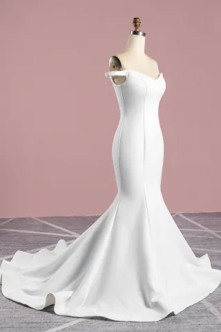 elegant ivory satin mermaid bridal dress