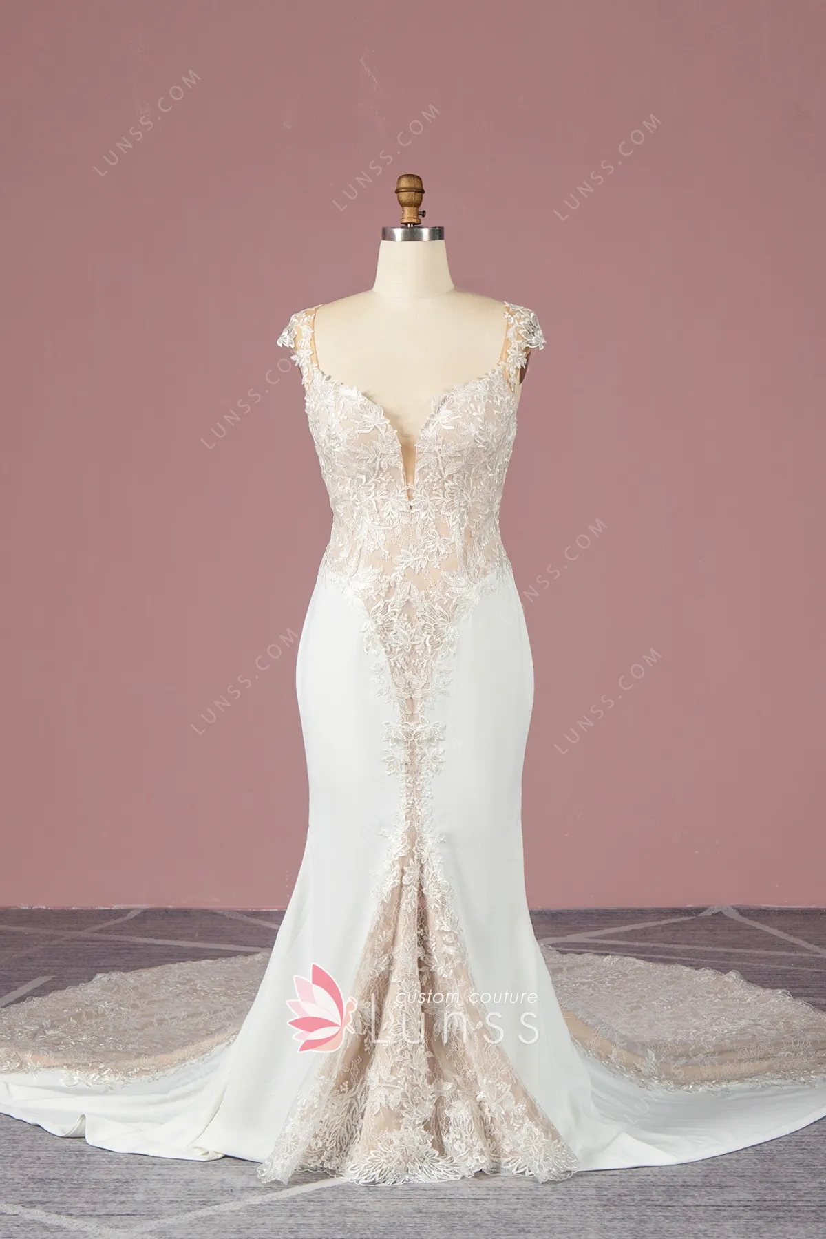 ivory lace and satin with nude lining vintage bridal gown