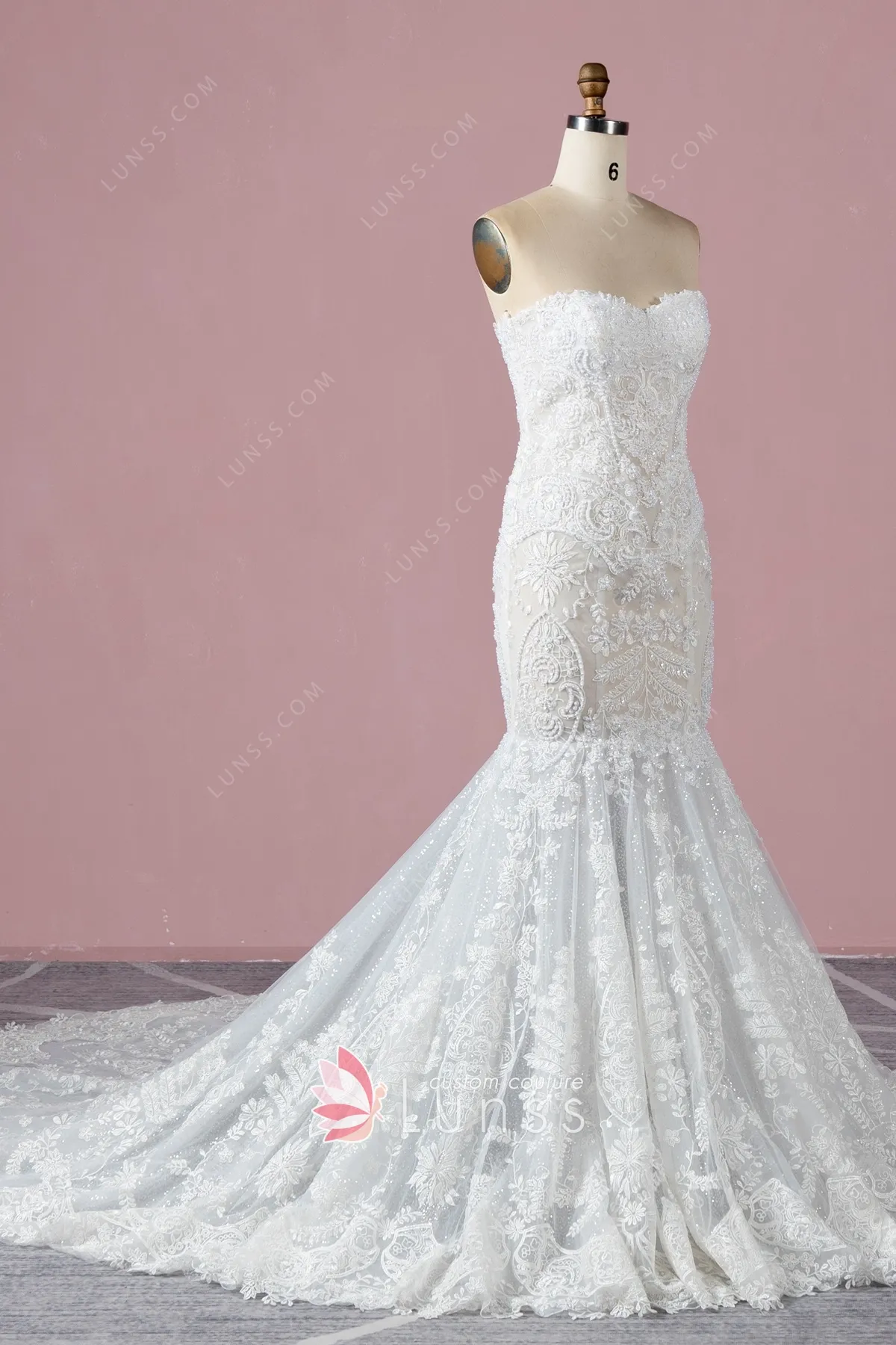 Dazzling and Chic Pearl Lace Mermaid Wedding Dress - Lunss