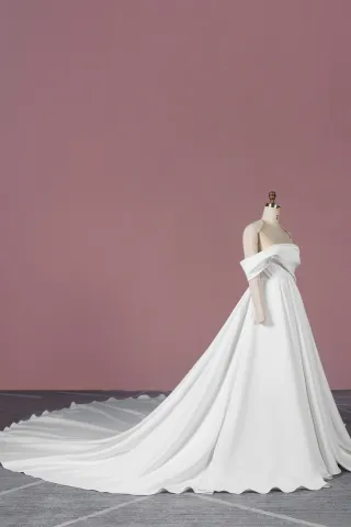 asymmetrical draped satin wedding dress