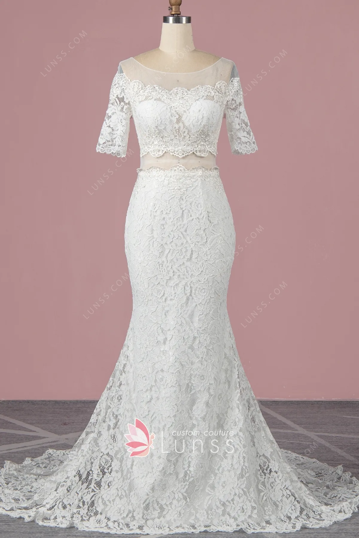 vigocouture Lace Applique Wedding Dresses Mermaid Boho Bridal Gown W0092 Ivory / US12