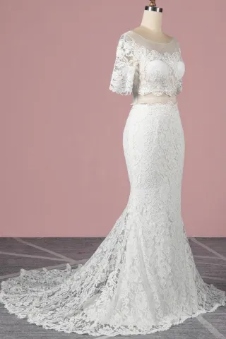 scalloped lace two piece wedding dress