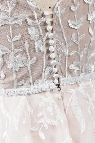 nude lining wedding dress with button details