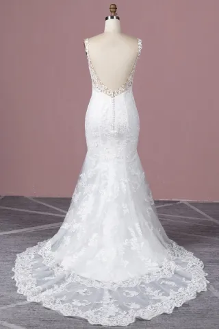 low back mermaid lace wedding dress