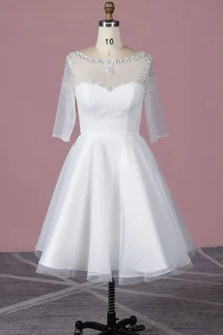 beaded 34 sleeve casual tea length bridal dress
