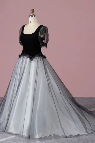 black and white gothic two tone wedding gown