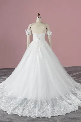 lace up back with short sleeves ball gown wedding dress