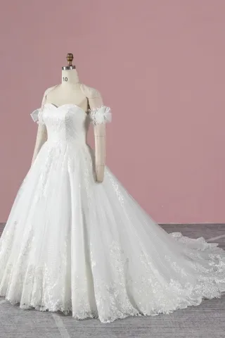 sequined mesh lace princess wedding gown