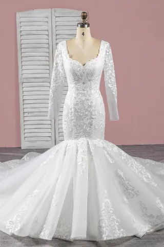 luxurious queen anne neck mermaid wedding dress