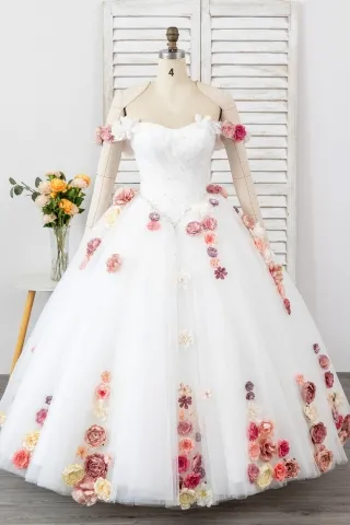 fairytale 3d flower tulle winter ball gown wedding dress