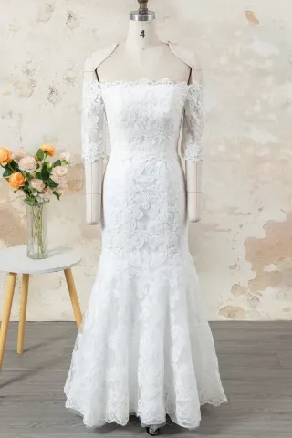 off the shoulder 34 sleeve lace mermaid wedding dress