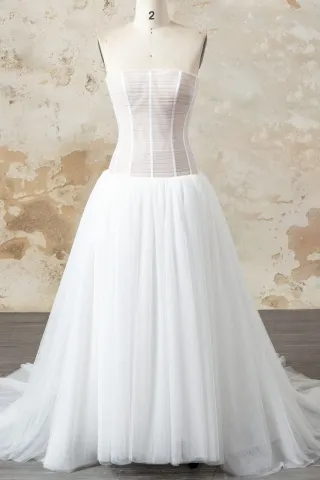 strapless drop waist soft tulle ballerina wedding dress