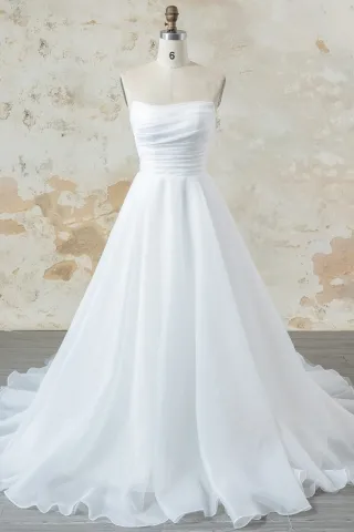 strapless ruched organza puffy spring wedding dress