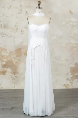 strapless sash detail two piece tulle reception dress