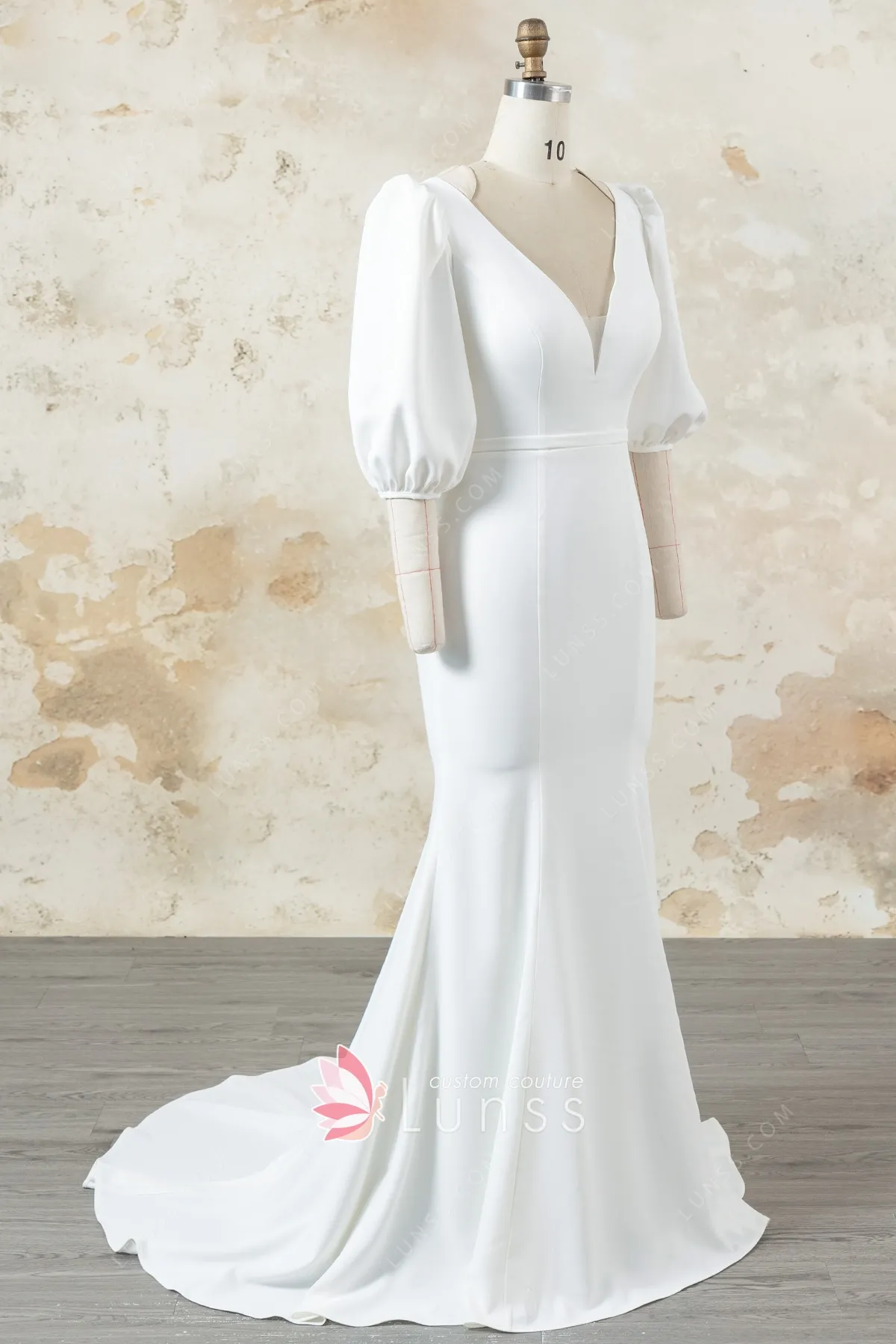 ivory crepe puff sleeve mermaid dress ivory crepe puff sleeve mermaid dress