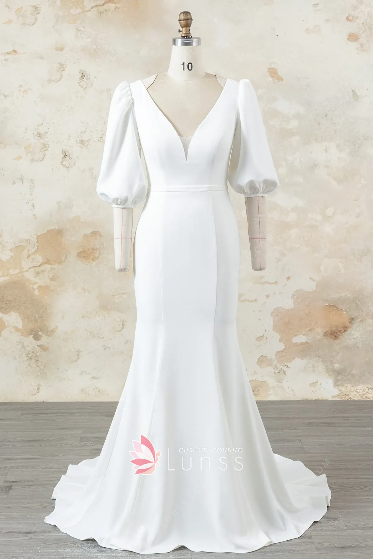 modern ivory crepe puff sleeve mermaid reception dress modern ivory crepe puff sleeve mermaid reception dress