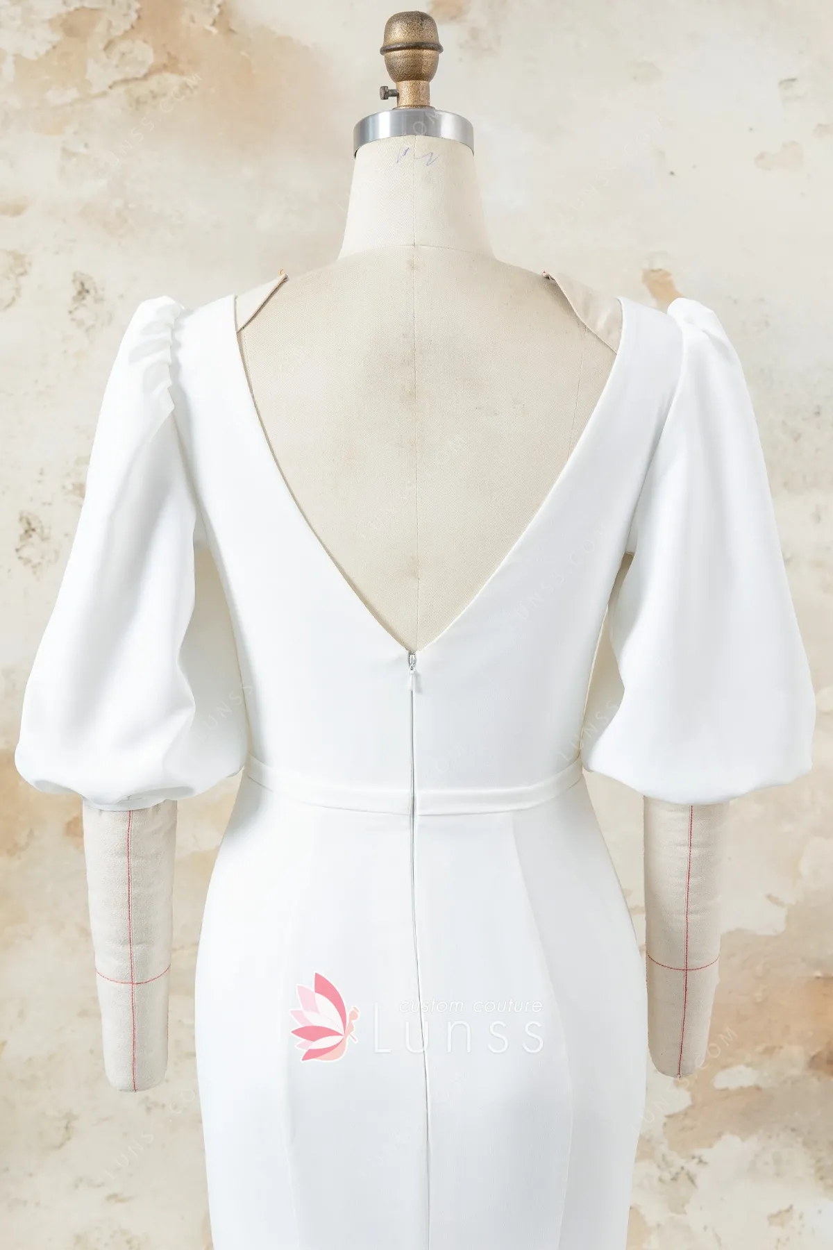 v back puff sleeve wedding dress v back puff sleeve wedding dress