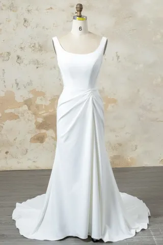 simple scoop neck draped fit and flare anniversary dress
