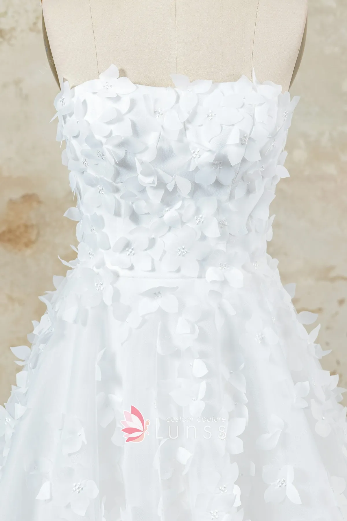 strapless 3d petal lace dress strapless 3d petal lace dress