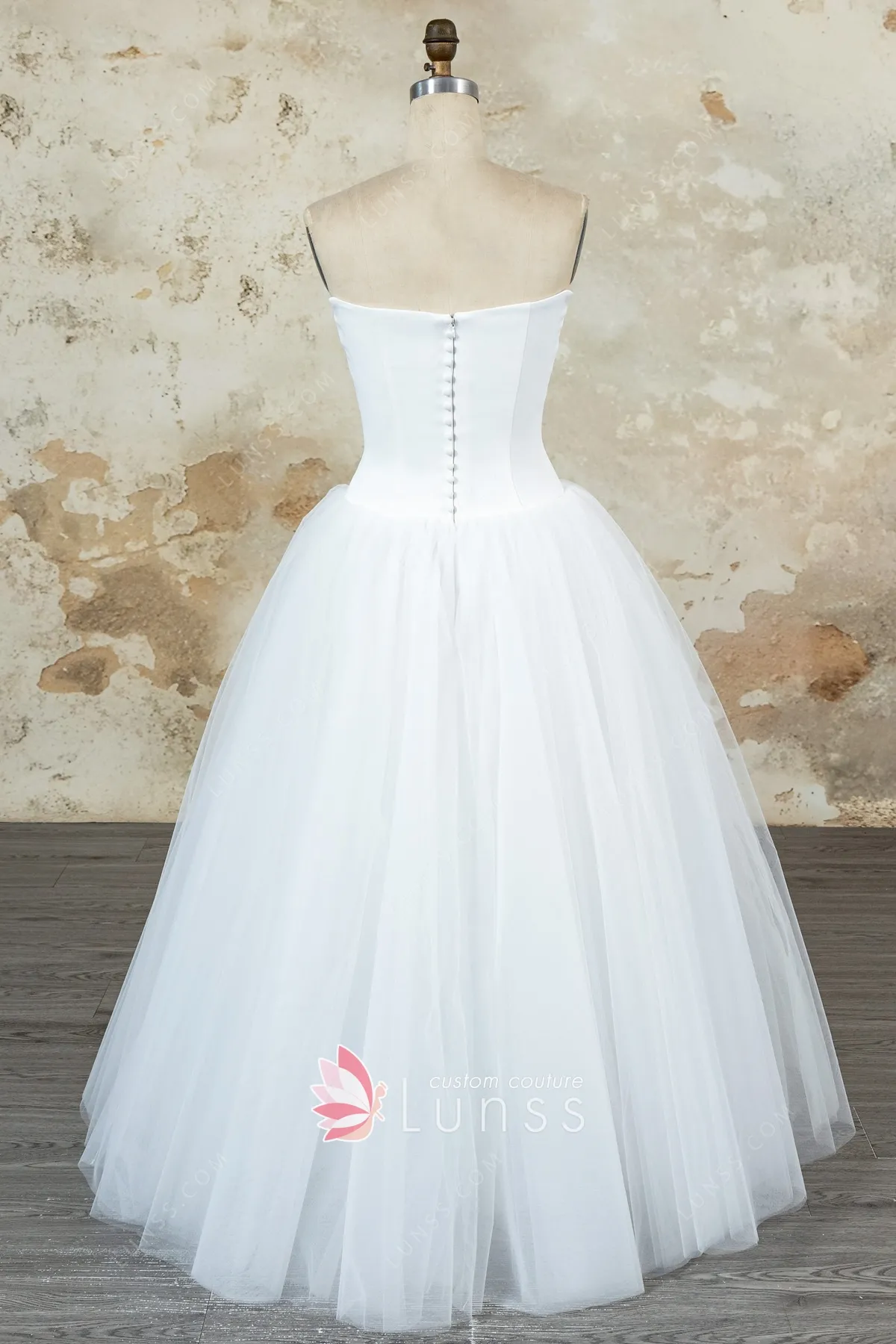 satin tulle wedding ball gown with button back satin tulle wedding ball gown with button back