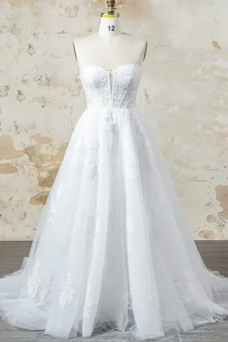 illusion corset strapless tulle and lace bridal dresss
