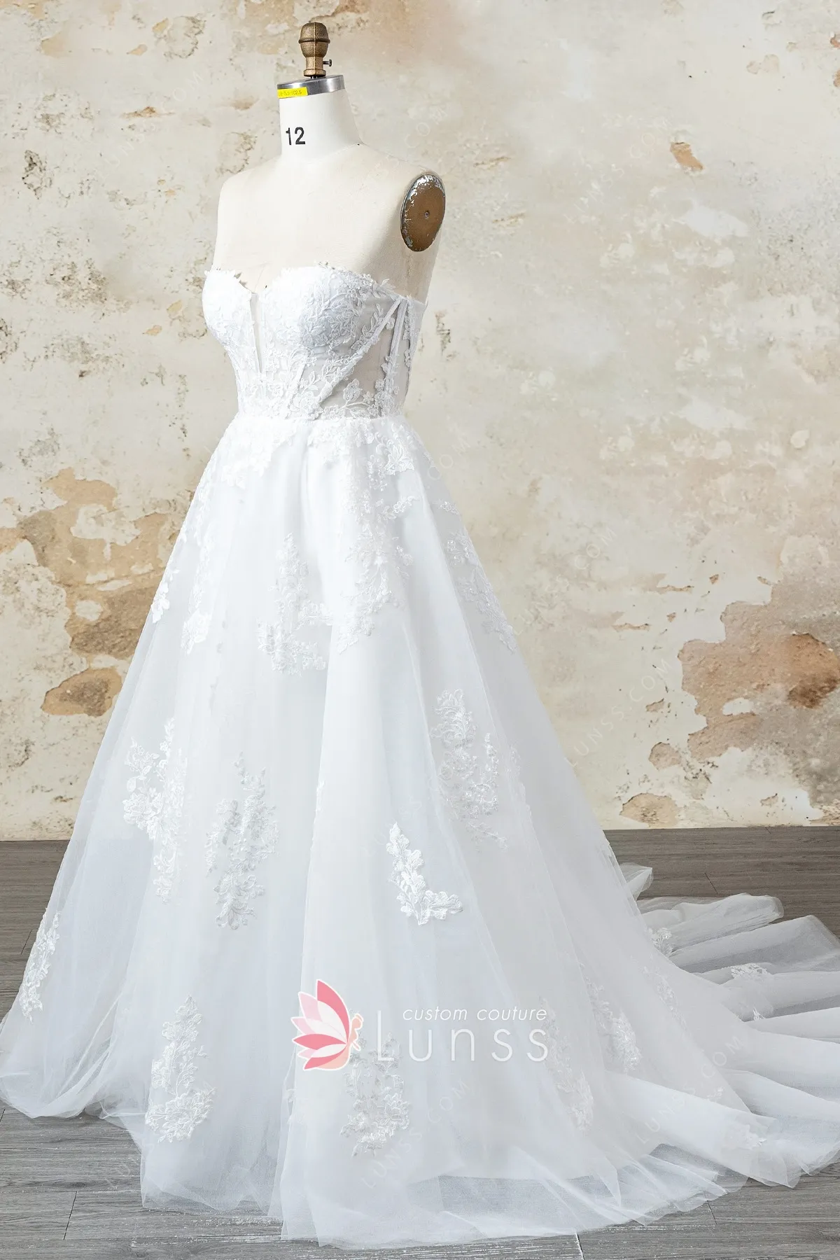 strapless tulle and lace bridal dress strapless tulle and lace bridal dress