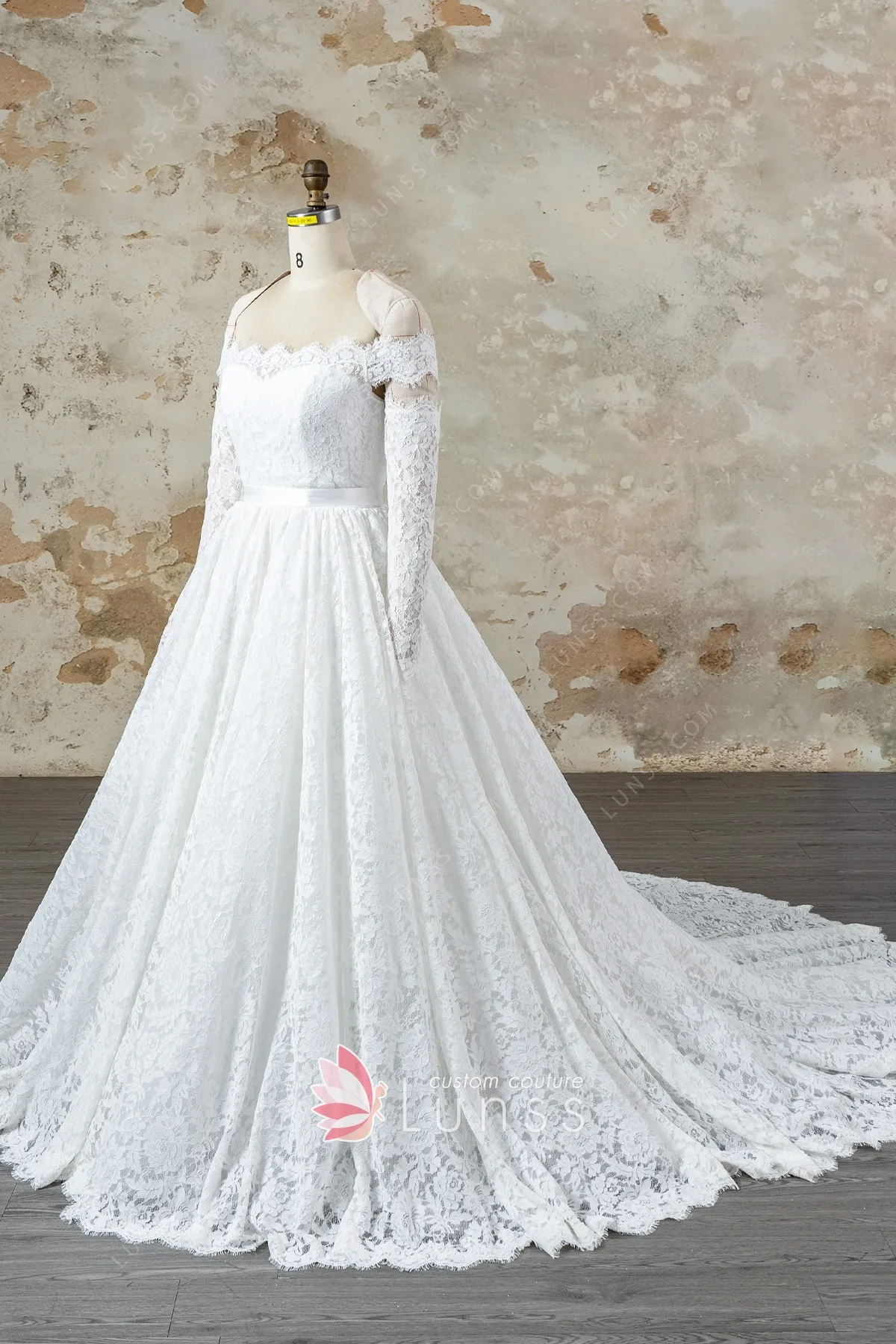 off the shoulder lace wedding gown with chapel train off the shoulder lace wedding gown with chapel train