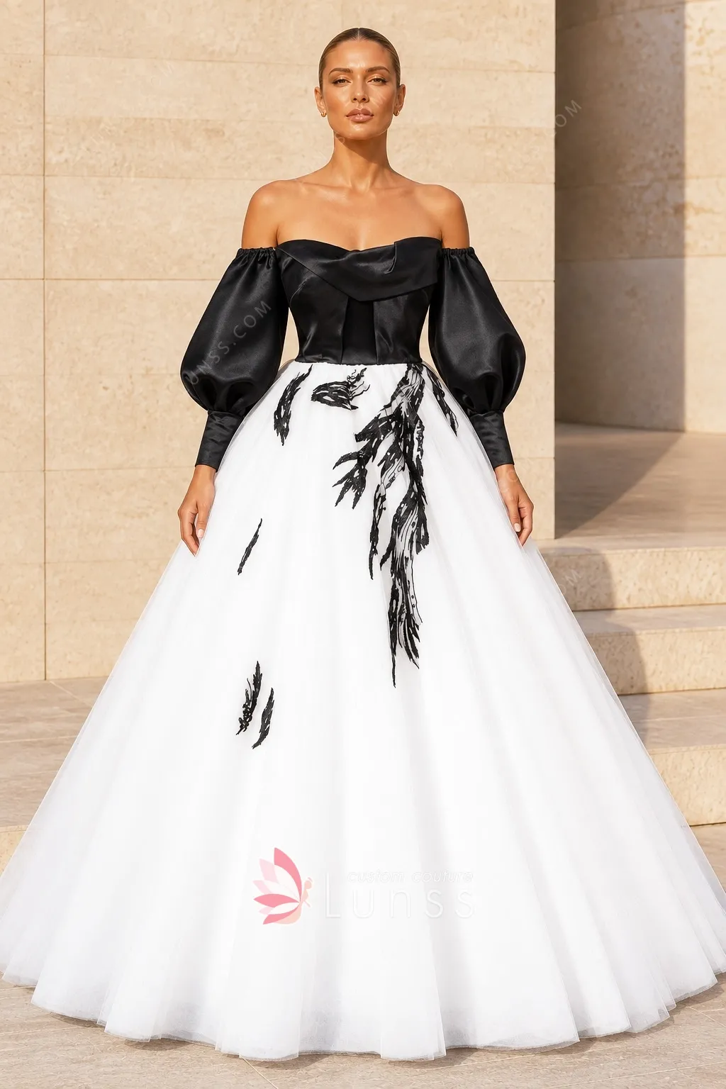 black and white off shoulder wedding ball gown black and white off shoulder wedding ball gown