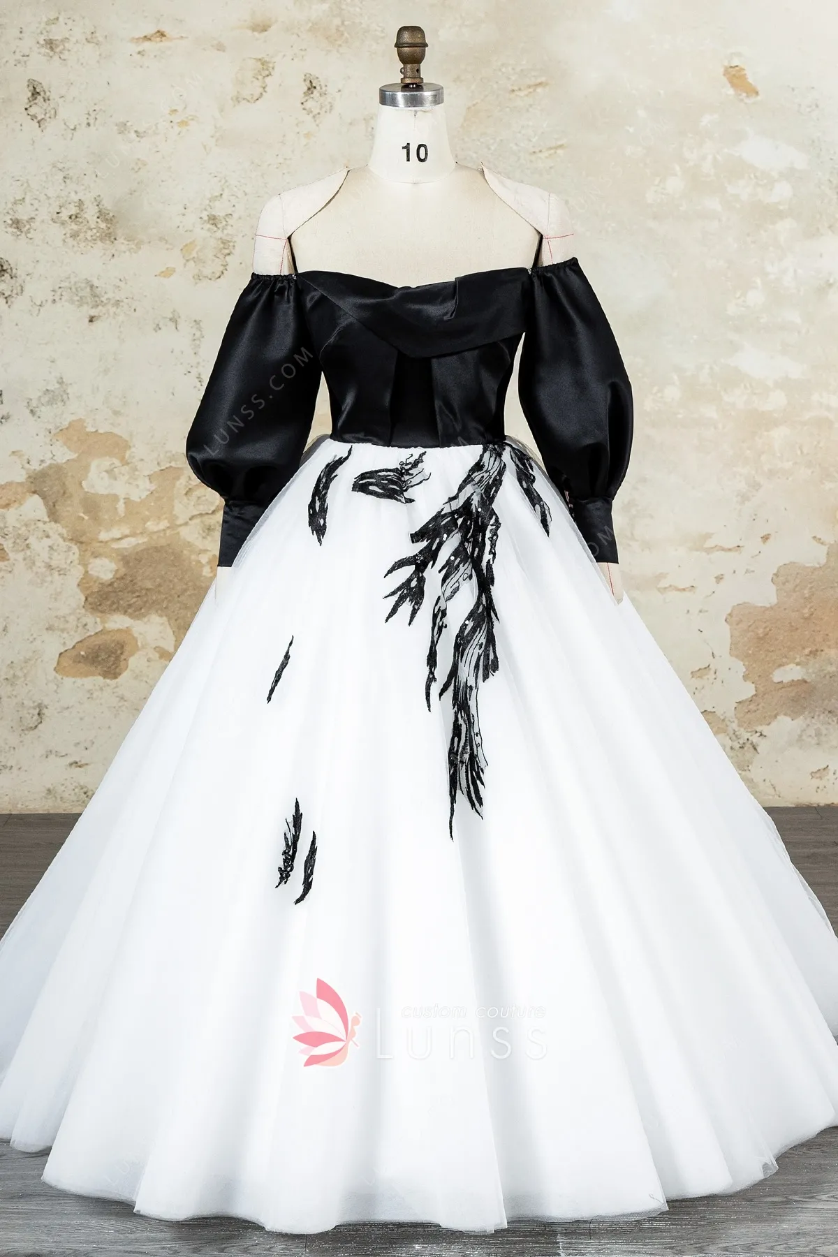 black white off shoulder long sleeve wedding ball gown black white off shoulder long sleeve wedding ball gown